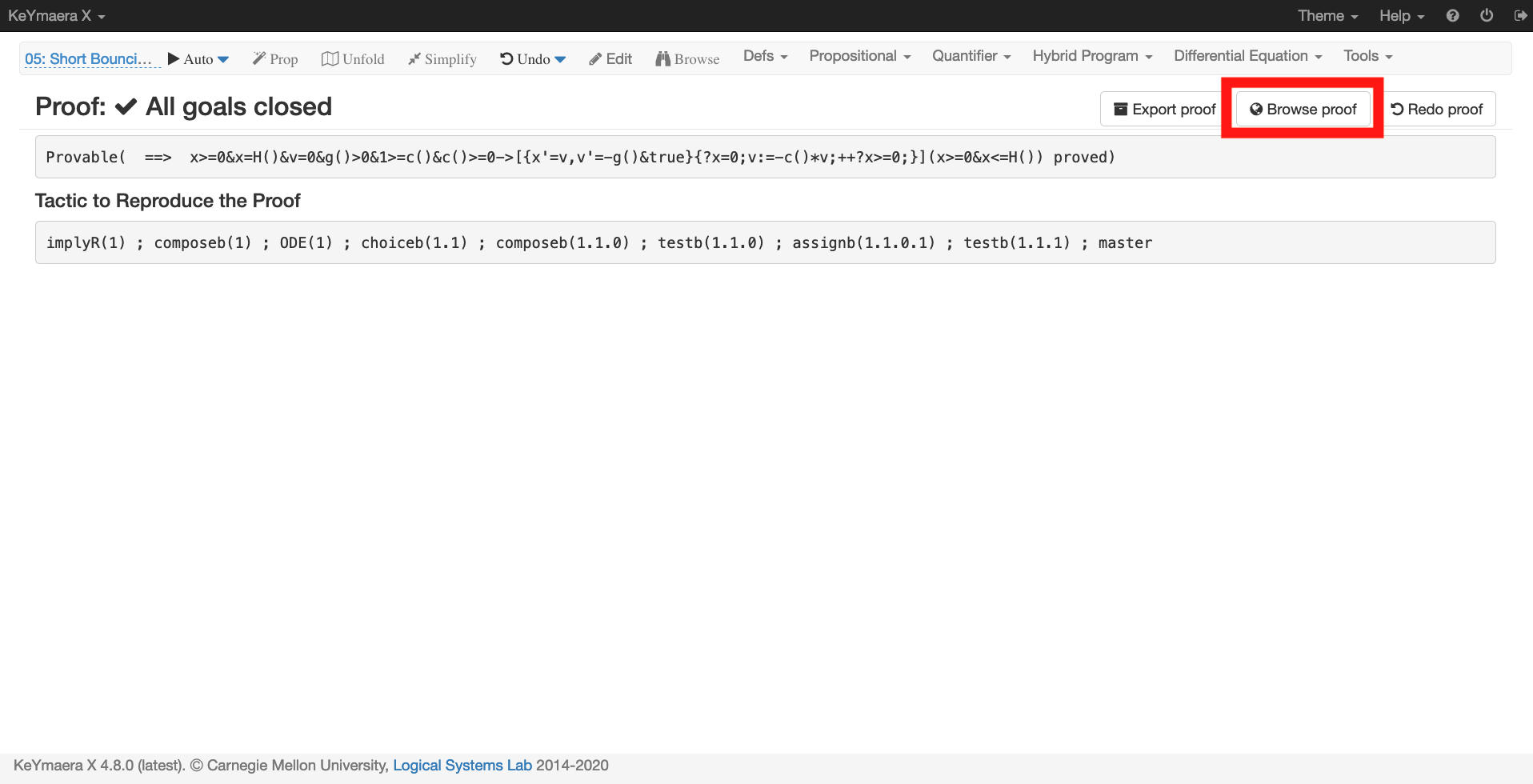 How to view a completed proof in KeYmaera X